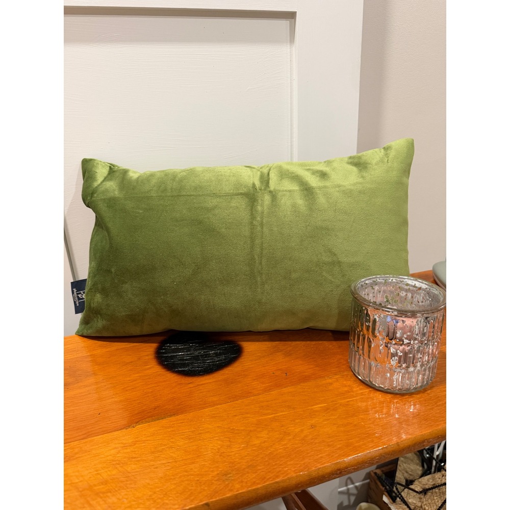 Pillowtopia Olive Green Velvet Lumbar Throw Pillow Decorative Accent 17x9